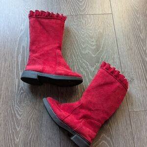 Red Kids Boots with Ruffle Trim
